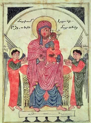 Ms 481 fol.8v Vierge et Enfant avec des anges, d